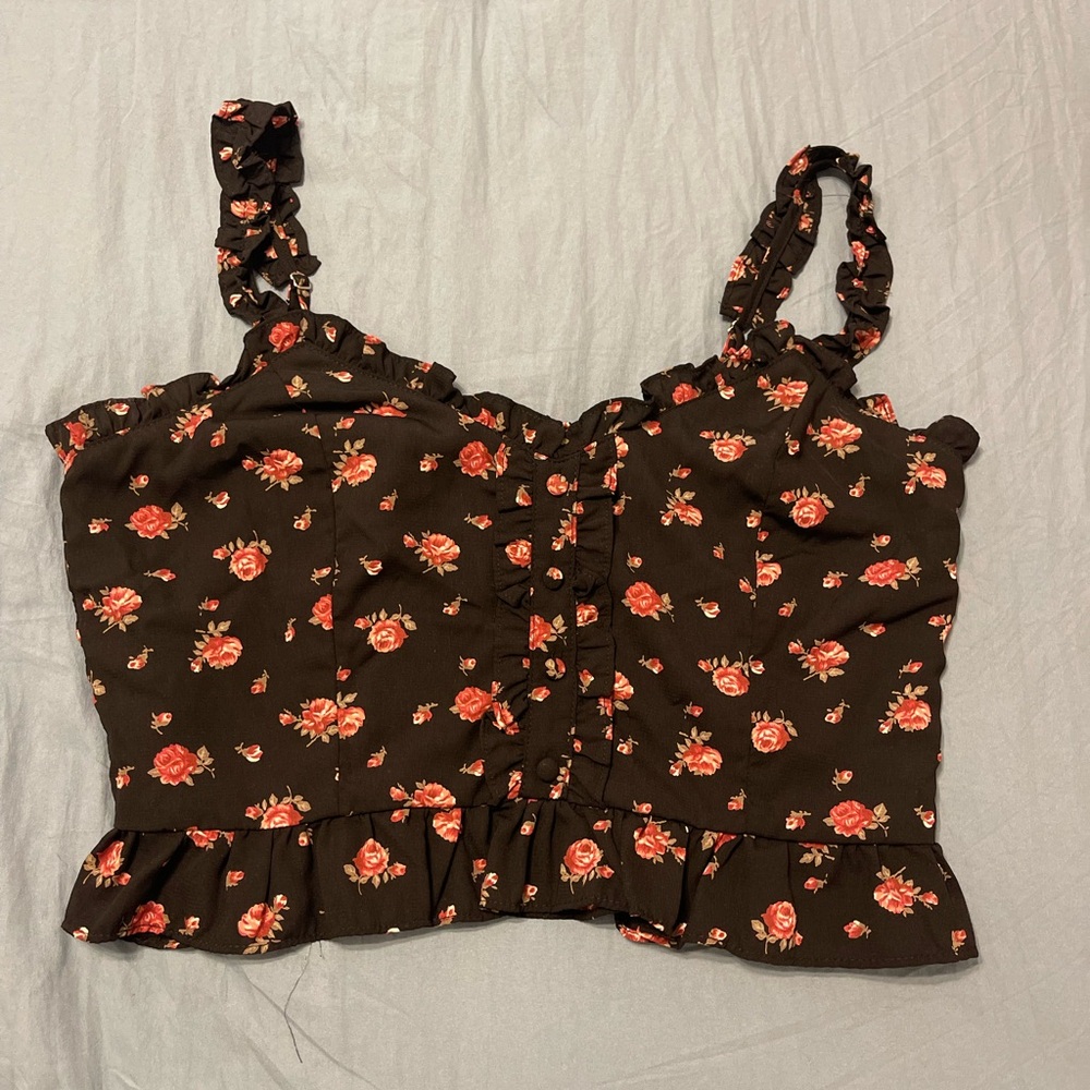 Honey Punch Brown Floral Crop Top